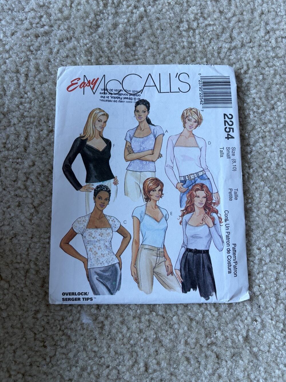 McCalls Pattern 2254 Tops Stretch Knits Neckline Variations Misses Size 8 10